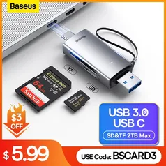 Leitor de Cartão de Memória USB C/A  SD/TF | BASEUS 