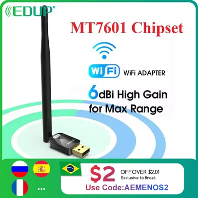 [Todos usuários] Adaptador Wifi Edup 150mbps USB 2.0 antena 6 dBi - R$: 7,78