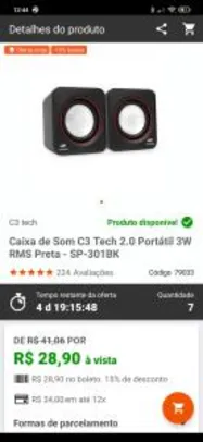 (APENAS 7 UNIDADES)Caixa de som C3 TECH 2.0 portátil 3W RMS preta