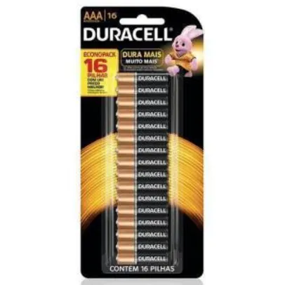 Bateria Pilha Alcalina Palito AAA Com 16 Unidades Duracell - R$17