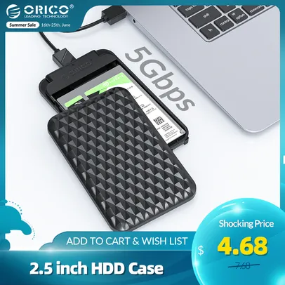[NOVOS USUÁRIOS] Case USB HD/SSD Externo Orico | R$5