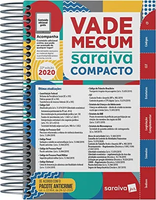Vade Mecum Saraiva Compacto Espiral 2020 - 22ª Edição: Atualizado Com o Pacote Anticrime