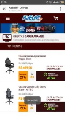 Várias cadeiras gamer com até 37% de desconto na Kabum (à vista)