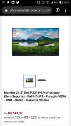 Monitor 21.5" Dell P2219H Profissional - R$500