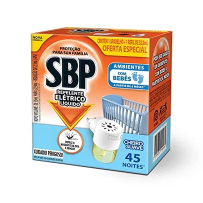 Repelente Elétrico Líquido SBP 45 Noites Cheiro Suave Novo Aparelho + Refil