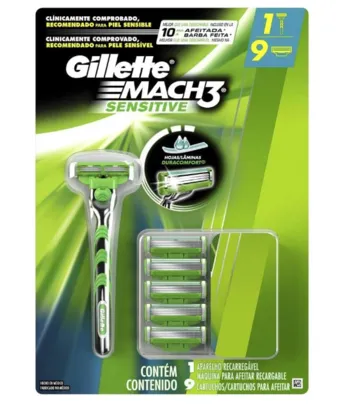 Gillette  2 Aparelhos De Barbear Mach3 Sensitive + 18 Cargas