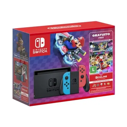 (CC Mastercard) Console Nintendo Switch Joy-Con + Mario Kart 8 Digital + 3 Meses Assinatura Nintendo Switch Online