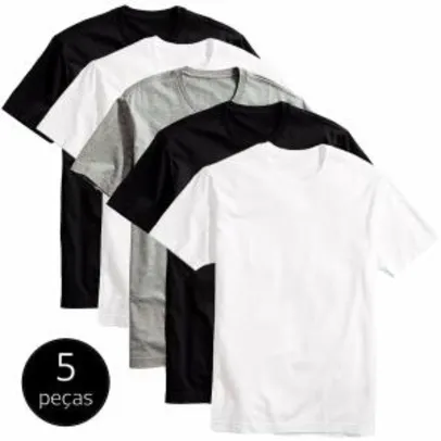 Kit 5 Camisetas Básicas Masculina T-Shirt Algodão Colors Tee - Preto e Branco