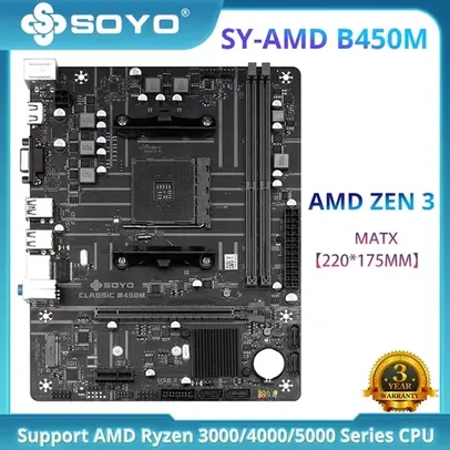 Soyo b450m placa-mãe de dois canais ddr4 memória am4 placa-mãe m.2 nvme (suporta ryzen 5600 5600g)