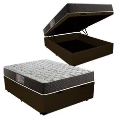 Cama Box Baú Casal Colchão Molas Bonnel + Box Sintético Marrom