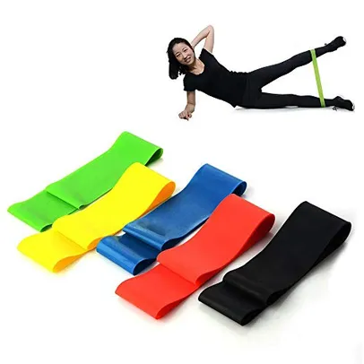 Kit 5 Faixas Elasticas Mini Band Exercicios em Casa Extensor Academia Yoga Pilates Fitness Crossfit