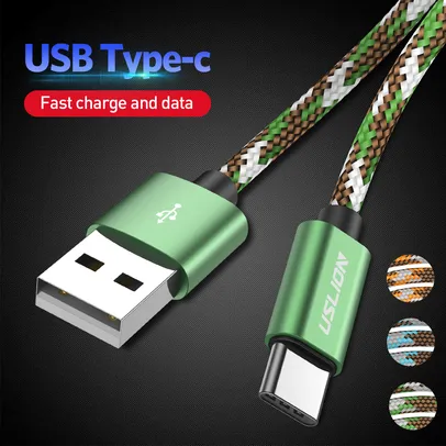 [Já Com Impostos] Cabo USB Trançado de Nylon Tipo C, 2.4A Sync Data, Carregador de Celular, Cabo