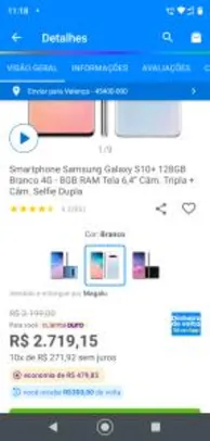 [Cliente Ouro/ Cashback = R$2419] Smartphone Samsung Galaxy S10+ R$ 2719