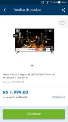 Smart tv led 55 HQ 4k ultra HD 3 hdmi 2 usb wi-fi R$1.999