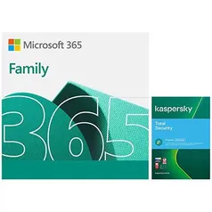 Microsoft 365 Family 1 licença para até 6 usuários Assinatura 15 meses e Kaspersky Antivírus 5 dispositivos Licença 12 meses