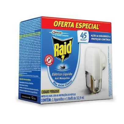 Repelente Elétrico Líquido Raid Anti Mosquitos 1 Aparelho + 1 Refil de 32,9 ml