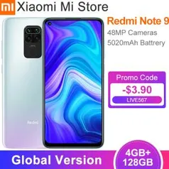 Redmi Note 9 4+128GB - R$888,52