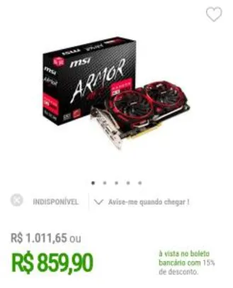 Placa de Vídeo MSI AMD Radeon RX 580 Armor MK2 8G OC, GDDR5 R$ 860