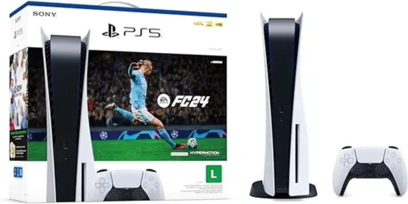 Console Sony PlayStation 5 com Leitor de Disco + Jogo EA Sports FC 24 (FIFA 24) - Controle sem fio DualSense, SSD 825GB