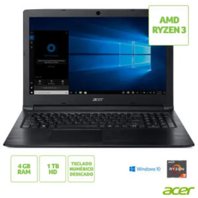 Notebook Acer Aspire 3, AMD Ryzen™ 3 2200U, 4GB, 1TB, Tela de 15.6”, Preto - A315-41-R790 R$1.979