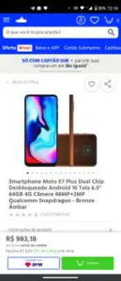 Smartphone Moto E7 Plus 64GB 4G Bronze Âmbar | R$983
