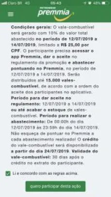 10% OFF  em vale combustível Petrobras Premmia
