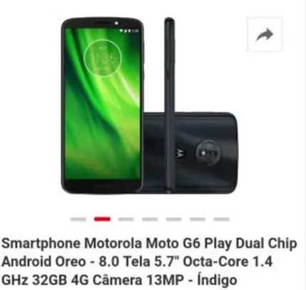 [AME] Smartphone Motorola Moto G6 Play 32GB - Índigo - R$769 (pagando com AME, R$683)