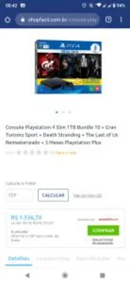 PS4 Slim 1TB Mega Pack Com Death stranding, The last of us e Gran Turismo. | R$ 1.936