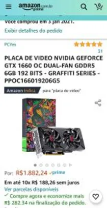 PLACA DE VIDEO NVIDIA GEFORCE GTX 1660 OC DUAL-FAN GDDR5 6GB 192 BITS R$1600
