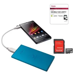 Kit Carregador Portátil Sony 5000mah Azul + Cartão de Memória Sandisk 16GB + Antivirus Mobile Security McAffe