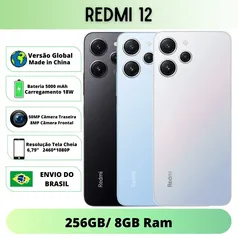 [ APP | Do Brasil | MOEDAS R$ 844 ] Celular Smartphone Xiaomi Redmi 12 256GB ROM 8GB RAM Versão Global | Smartphone 4G , Câmera 18MP , Carregador 18W 