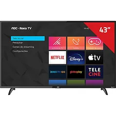 Smart TV LED 43 Full HD AOC ROKU TV FHD 43S5195/78G, Wi-Fi, 3 HDMI, 1 USB, Wifi, Conversor Digital