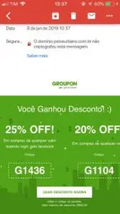 Groupon 25% Desconto válido somente para hoje, logando via Facebook