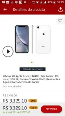 IPhone XR Apple Branco 128GB, Tela Retina LCD de 6,1”, iOS 12, Câmera Traseira 12MP, Resistente à Água e Reconhecimento Facial
