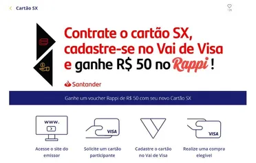 Cadastre seu novo Cartão SX no Vai de Visa e ganhe um voucher Rappi de R$ 50!