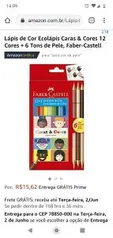 Lápis de Cor Ecolápis Caras & Cores 12 Cores + 6 Tons de Pele | Faber-Castell. Frete Prime