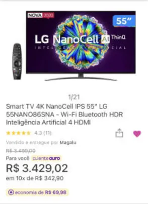 [Cliente Ouro] TV LG 55 Nano86sna - 120hz | R$3329