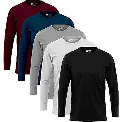 Kit 5 Camisetas Manga Longa Masculinas Slim Algodão 30.1 Zaroc (Preta, Branca, Bordo, Cinza, Marinho