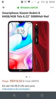 Smartphone Xiaomi Redmi 8 64GB/4GB Tela 6.22" 5000Mah Red