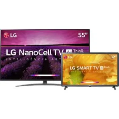 Saindo por R$ 3394: [R$3.054 AME+CC Shoptime] Smart TV LED LG 55'' 55SM8100 4K NanoCell + Smart TV 32'' LG 32LM625 HD | R$3.394 | Pelando