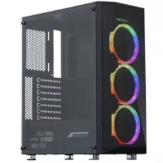 Gabinete Gamer SuperFrame Flow, Mid Tower, RGB, Vidro Temperado, ATX, Black, Com 3 Fans, sem fonte