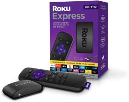 Saindo por R$ 239: Roku Express - Streaming Player Full HD com Controle Remoto e Cabo HDMI Incluídos - R$239 | Pelando
