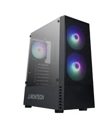 Gabinete Gamer Montech X2 MESH, Mid Tower, Vidro Temperado, Black, ATX, Sem Fonte, Com 3 Fans RGB