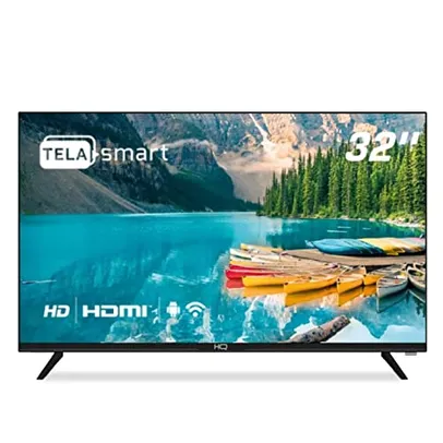 HQ Smart TV LED 32" HD Conversor Digital Externo, 3 HDMI, 2 USB WI-FI, Android 11, Design Slim