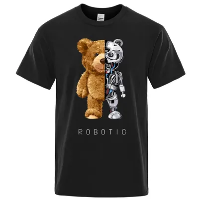 [Conta Nova R$ 4,98] Camiseta Masculina Urso de pelúcia engraçado robô 