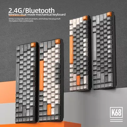 Teclado Mecânico Sem Fio K68 - Bluetooth, 2.4Ghz