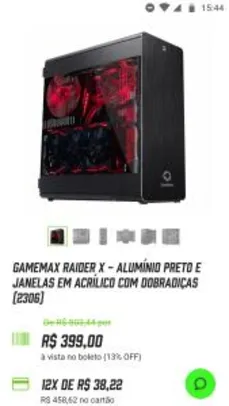 Gabinete GameMax Raider X  por R$399