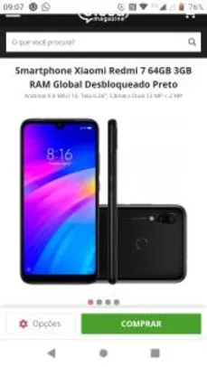 Smartphone Xiaomi Redmi 7 64GB 3GB RAM Global Desbloqueado Preto R$802