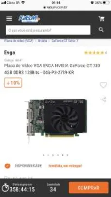 Placa de Vídeo VGA EVGA NVIDIA GeForce GT 730 4GB DDR3 128Bits