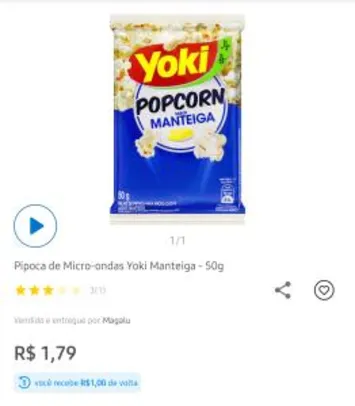 (APP)Pipoca Yoki 50g microondas sabor manteiga | R$ 0,79